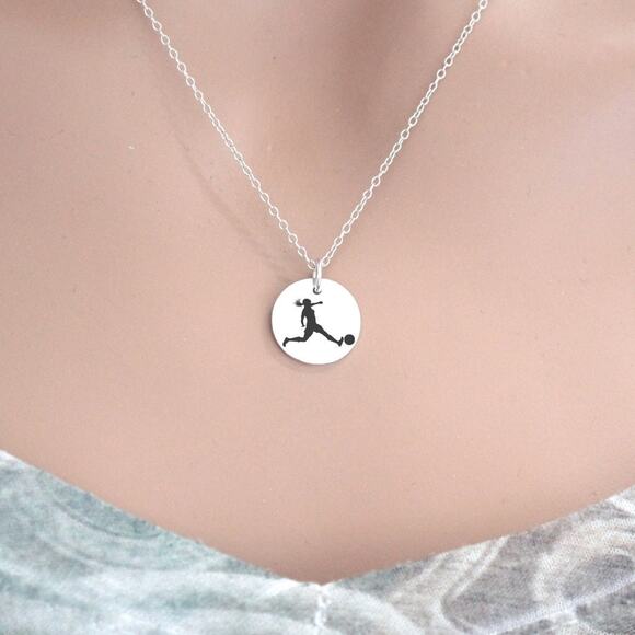 Custom Engraved Sterling Silver Soccer Girl Necklace - Picture 3 of 5